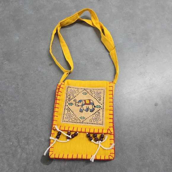 Handbags - Yellow Embroidered Crossbody Bag